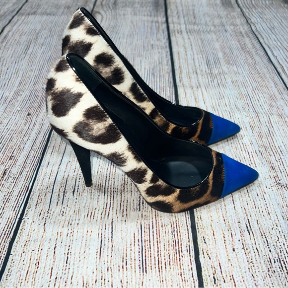 Giuseppe Zanotti Leopard Print with Blue Pointed Toe Pump Sz 37.5 (7.5 US) - Picture 4 of 8